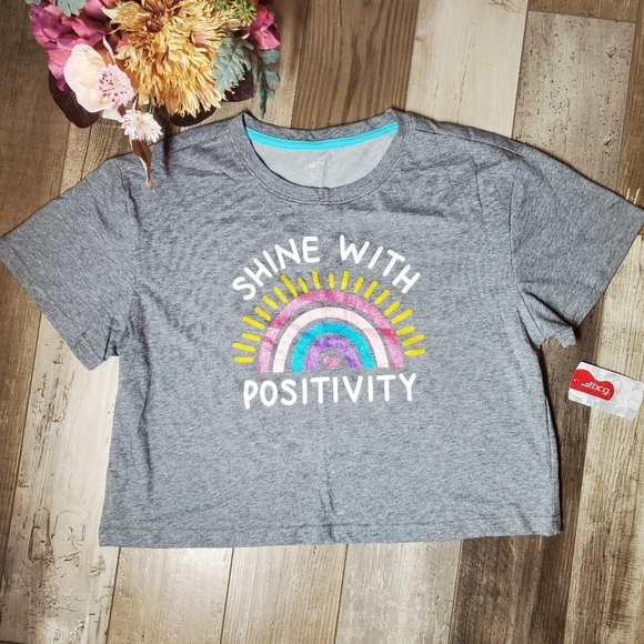 NWT BCG Girls Lifestyle Short Sleeve Cropped Positivity Tee Heather Gray Size XL - Picture 1 of 12